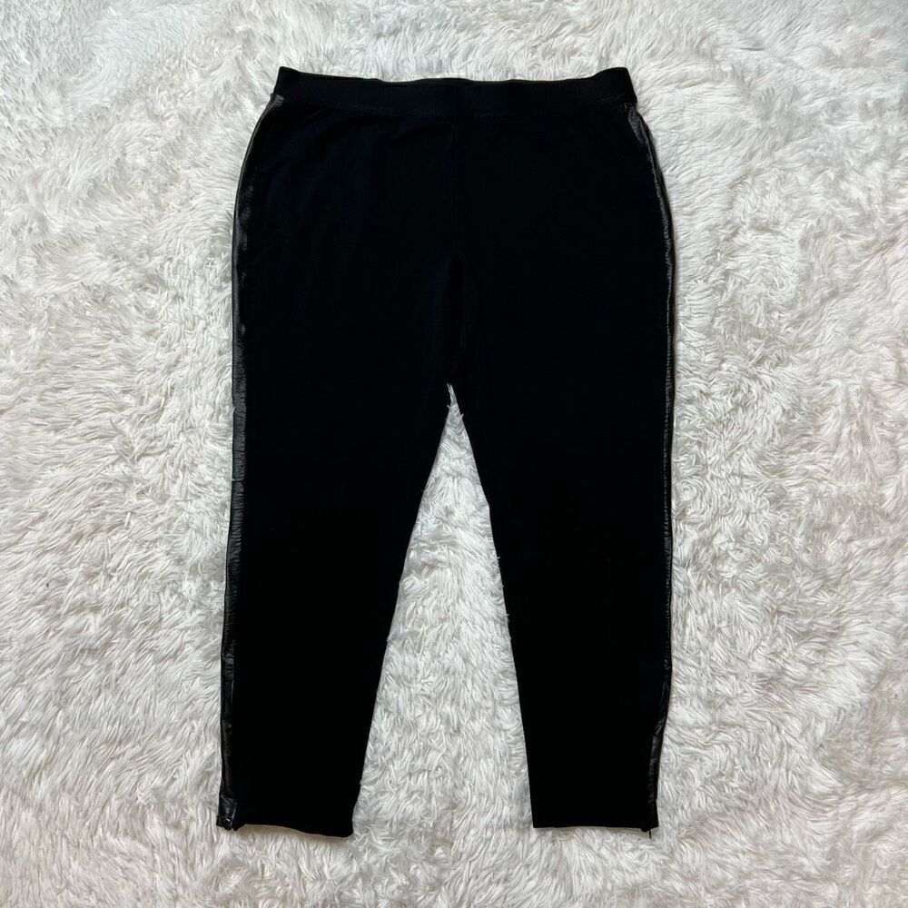 IMNYC Isaac Mizrahi Leggings Pants Size Large Black Leather Panel Crop Ankle Zip